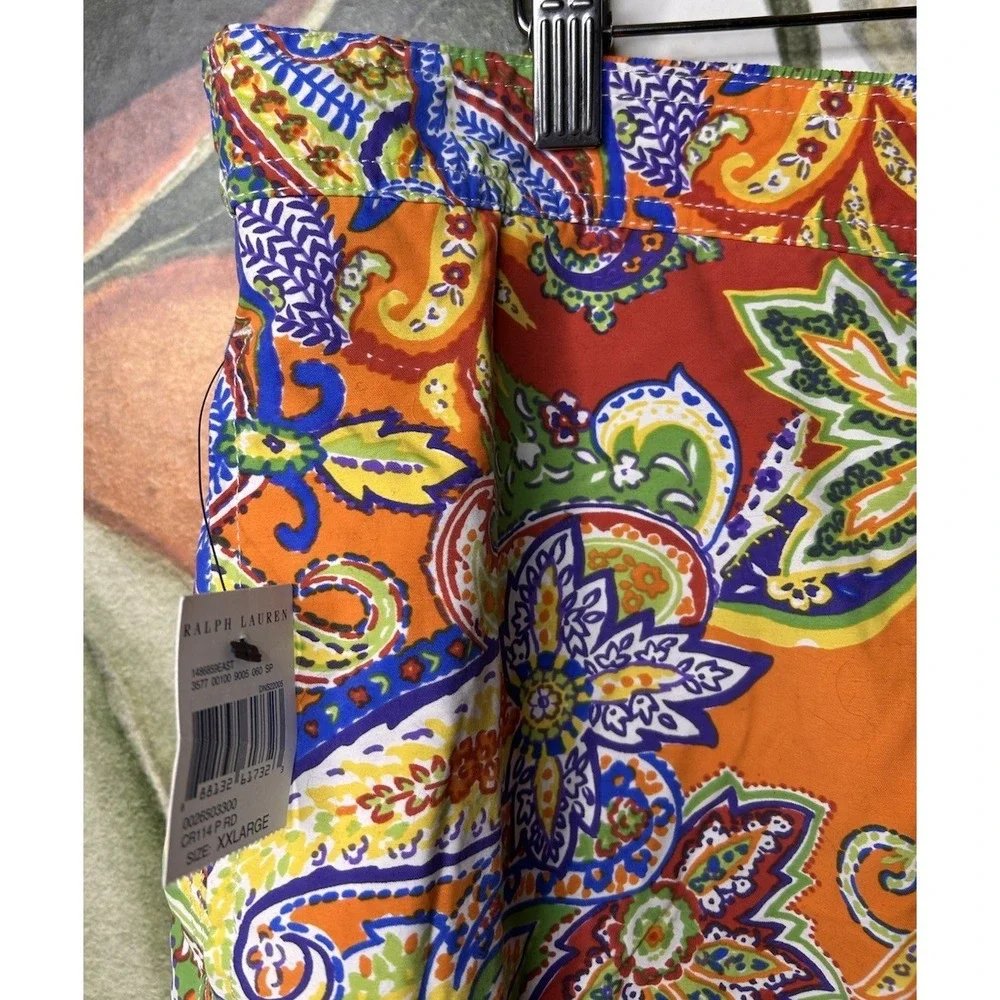 Polo by Ralph Lauren 2XL Orange Paisley Lined Shorts Drawstring Swimwear NWT